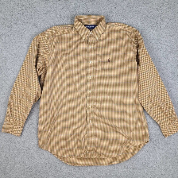 Ralph Lauren‎ Shirt Men's Large Tilden Brown Golf Check Button-Down Long Sleeve - Picture 1 of 12